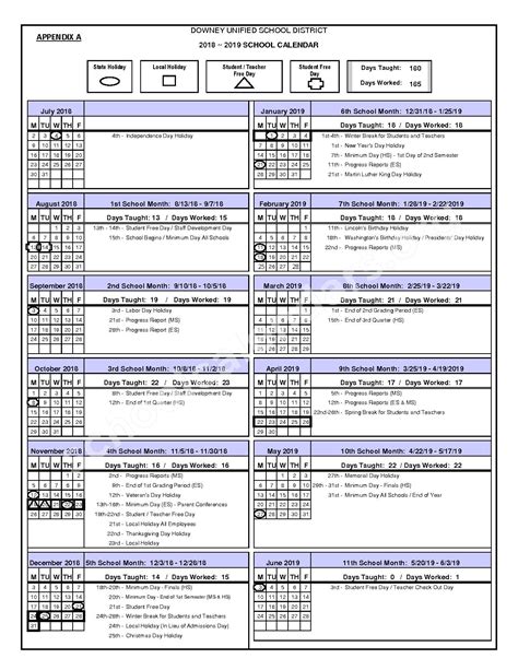 downey usd calendar